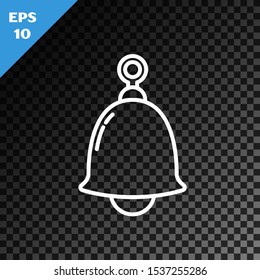 White line Ringing bell icon isolated on transparent dark background. Alarm symbol, service bell, handbell sign, notification symbol.  Vector Illustration