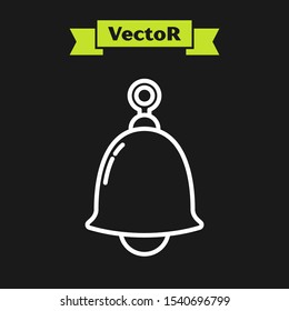 White line Ringing bell icon isolated on black background. Alarm symbol, service bell, handbell sign, notification symbol.  Vector Illustration