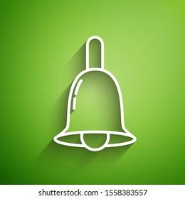 White line Ringing bell icon isolated on green background. Alarm symbol, service bell, handbell sign, notification symbol.  Vector Illustration