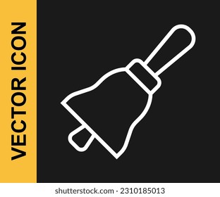 Línea blanca Icono de campana de sonido aislado en fondo negro. Símbolo de alarma, campana de servicio, señal de timbre, símbolo de notificación.  Vector