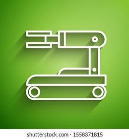 White line Robot icon isolated on green background.  Vector Illustration