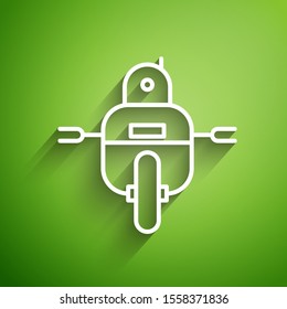 White line Robot icon isolated on green background.  Vector Illustration
