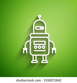 White line Robot icon isolated on green background.  Vector Illustration