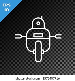White line Robot icon isolated on transparent dark background.  Vector Illustration