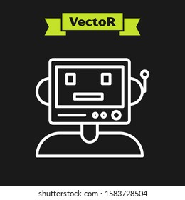 White line Robot icon isolated on black background.  Vector Illustration