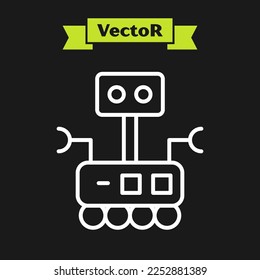 White line Robot icon isolated on black background. Artificial intelligence, machine learning, cloud computing.  Vector