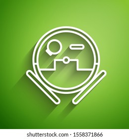 White line Robot vacuum cleaner icon isolated on green background. Home smart appliance for automatic vacuuming, digital device for house cleaning.  Vector Illustration