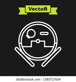 White line Robot vacuum cleaner icon isolated on black background. Home smart appliance for automatic vacuuming, digital device for house cleaning.  Vector Illustration