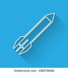 White line Rocket icon isolated with long shadow.  Vector Illustration