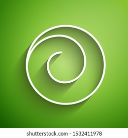 White line Roll bun with cinnamon icon isolated on green background. Bakery products.  Vector Illustration