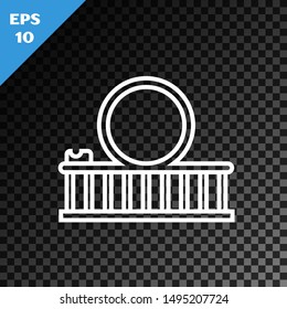 White line Roller coaster icon isolated on transparent dark background. Amusement park. Childrens entertainment playground, recreation park.  Vector Illustration