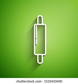 White line Rolling pin icon isolated on green background.  Vector Illustration