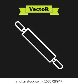 White line Rolling pin icon isolated on black background.  Vector Illustration