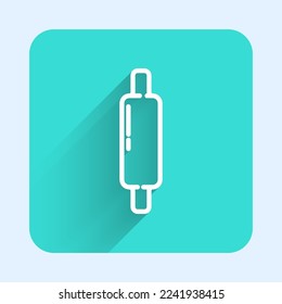 White line Rolling pin icon isolated with long shadow. Green square button. Vector Illustration