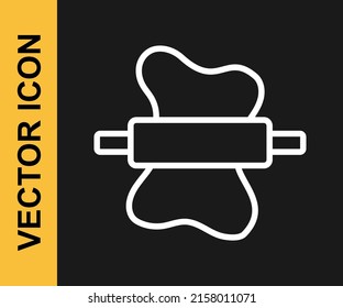 Línea blanca Pin de rodadura sobre el icono de masa aislado en el fondo negro.  Vector