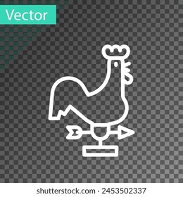 White line Rooster weather vane icon isolated on transparent background. Weathercock sign. Windvane rooster.  Vector