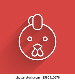 White line Rooster zodiac sign icon isolated with long shadow. Astrological horoscope collection.  Vector Illustration