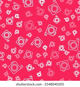 White line Roulette construction icon isolated seamless pattern on red background. Tape measure symbol.  Vector