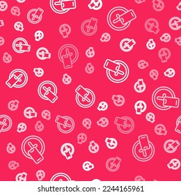 White line Round the clock delivery icon isolated seamless pattern on red background.  Vector