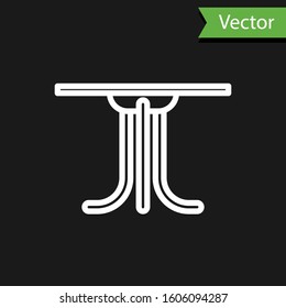 White line Round table icon isolated on black background.  Vector Illustration