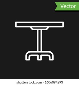 White line Round table icon isolated on black background.  Vector Illustration