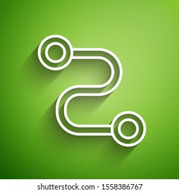 White line Route location icon isolated on green background. Map pointer sign. Concept of path or road. GPS navigator.  Vector Illustration