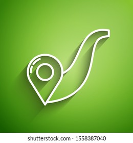 White line Route location icon isolated on green background. Map pointer sign. Concept of path or road. GPS navigator.  Vector Illustration