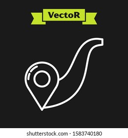 White line Route location icon isolated on black background. Map pointer sign. Concept of path or road. GPS navigator.  Vector Illustration