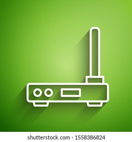 White line Router and wi-fi signal symbol icon isolated on green background. Wireless ethernet modem router. Computer technology internet.  Vector Illustration