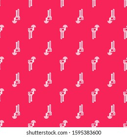 White line Router and wi-fi signal symbol icon isolated seamless pattern on red background. Wireless ethernet modem router. Computer technology internet.  Vector Illustration