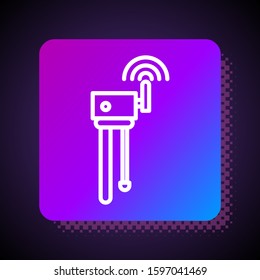 White line Router and wi-fi signal symbol icon isolated on black background. Wireless ethernet modem router. Computer technology internet. Square color button. Vector Illustration