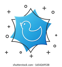 White line Rubber duck icon isolated on white background. Blue hexagon button. Vector Illustration