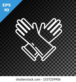 White line Rubber gloves icon isolated on transparent dark background. Latex hand protection sign. Housework cleaning equipment symbol.  Vector Illustration