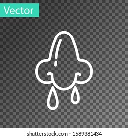White line Runny nose icon isolated on transparent background. Rhinitis symptoms, treatment. Nose and sneezing. Nasal diseases.  Vector Illustration
