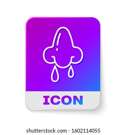 White line Runny nose icon isolated on white background. Rhinitis symptoms, treatment. Nose and sneezing. Nasal diseases. Rectangle color button. Vector Illustration