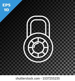 White line Safe combination lock wheel icon isolated on transparent dark background. Combination padlock. Security, safety, protection, password, privacy.  Vector Illustration