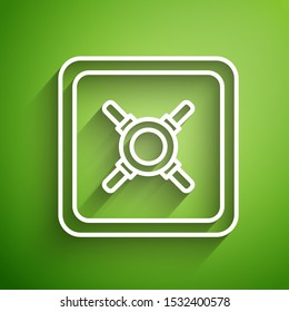 White line Safe icon isolated on green background. The door safe a bank vault with a combination lock. Reliable Data Protection.  Vector Illustration