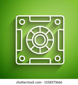White line Safe icon isolated on green background. The door safe a bank vault with a combination lock. Reliable Data Protection.  Vector Illustration