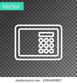 Weißes, sicheres Symbol einzeln auf transparentem Hintergrund. Die Tür sichert ein Bankgewölbe mit einem Kombinationsschloss. Zuverlässiger Datenschutz.  Vektorgrafik