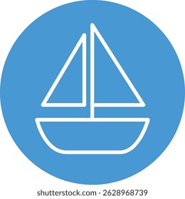 White Line Sailboat Icon on Blue Circle Background