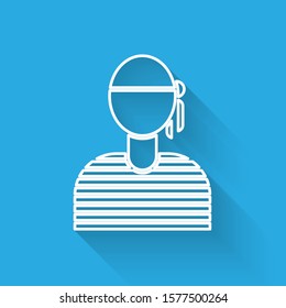 White line Sailor captain icon isolated with long shadow.  Vector Illustration
