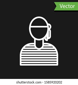White line Sailor captain icon isolated on black background.  Vector Illustration