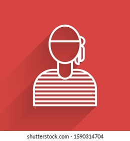 White line Sailor captain icon isolated with long shadow.  Vector Illustration