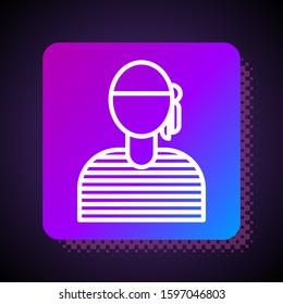 White line Sailor captain icon isolated on black background. Square color button. Vector Illustration
