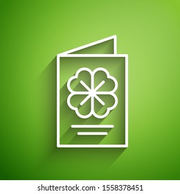 White line Saint Patricks Day party flyer, brochure, holiday invitation, postcard, corporate celebration icon isolated on green background.  Vector Illustration