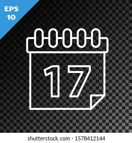 White line Saint Patrick's day with calendar icon isolated on transparent dark background. Date 17 March.  Vector Illustration