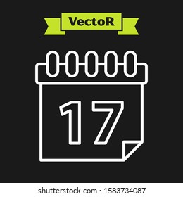 White line Saint Patrick's day with calendar icon isolated on black background. Date 17 March.  Vector Illustration
