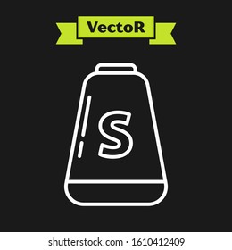 White line Salt icon isolated on black background. Cooking spices.  Vector Illustration