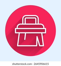 White line Sauna brush icon isolated with long shadow background. Wooden brush with coarse bristles for washing in the bath. Anti cellulite massage. Red circle button. Vector