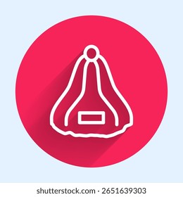 White line Sauna hat icon isolated with long shadow background. Red circle button. Vector
